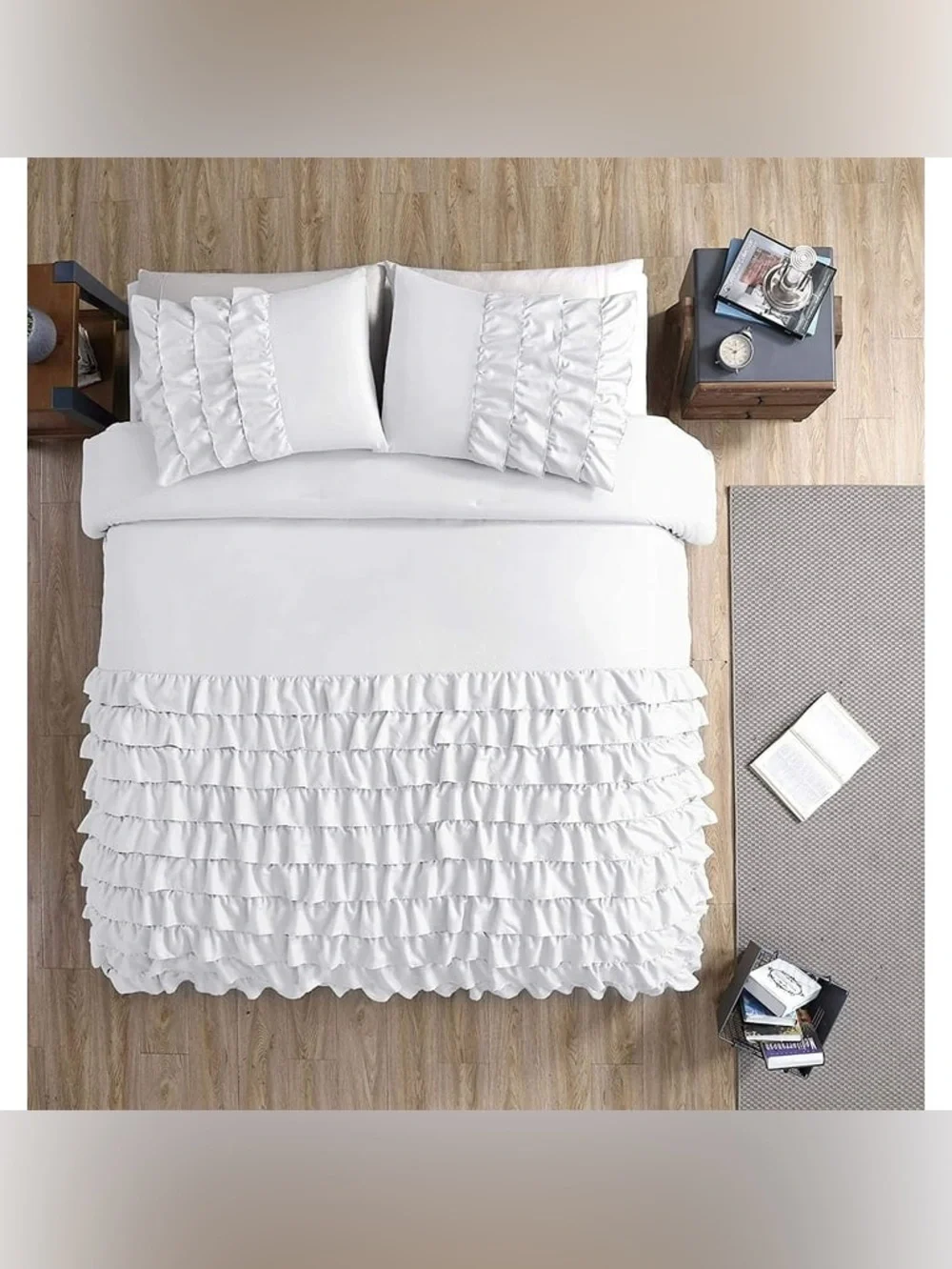 Elegant Ruffled Full 3 piece White Bedding Set